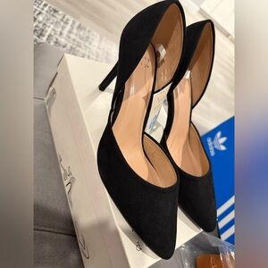 A New Day Shoes Womens 7.5 W Lacey D'orsay Pumps Black Suede Pointed Heels NEW